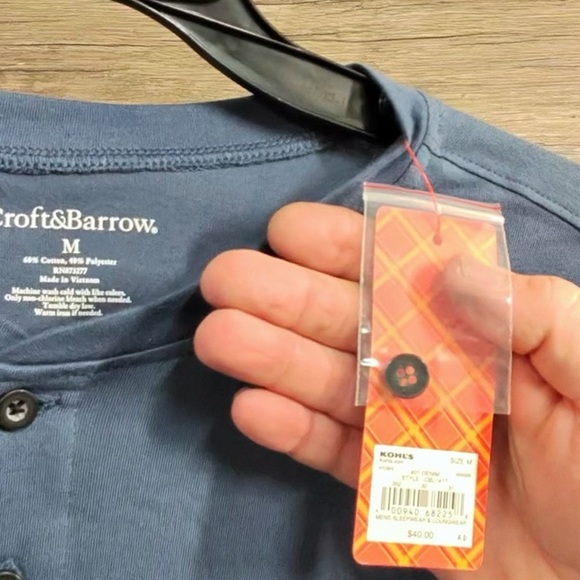 Croft & Barrow Men's Slate Blue Henley Long Sleeve Shirt - Picture 7 of 8